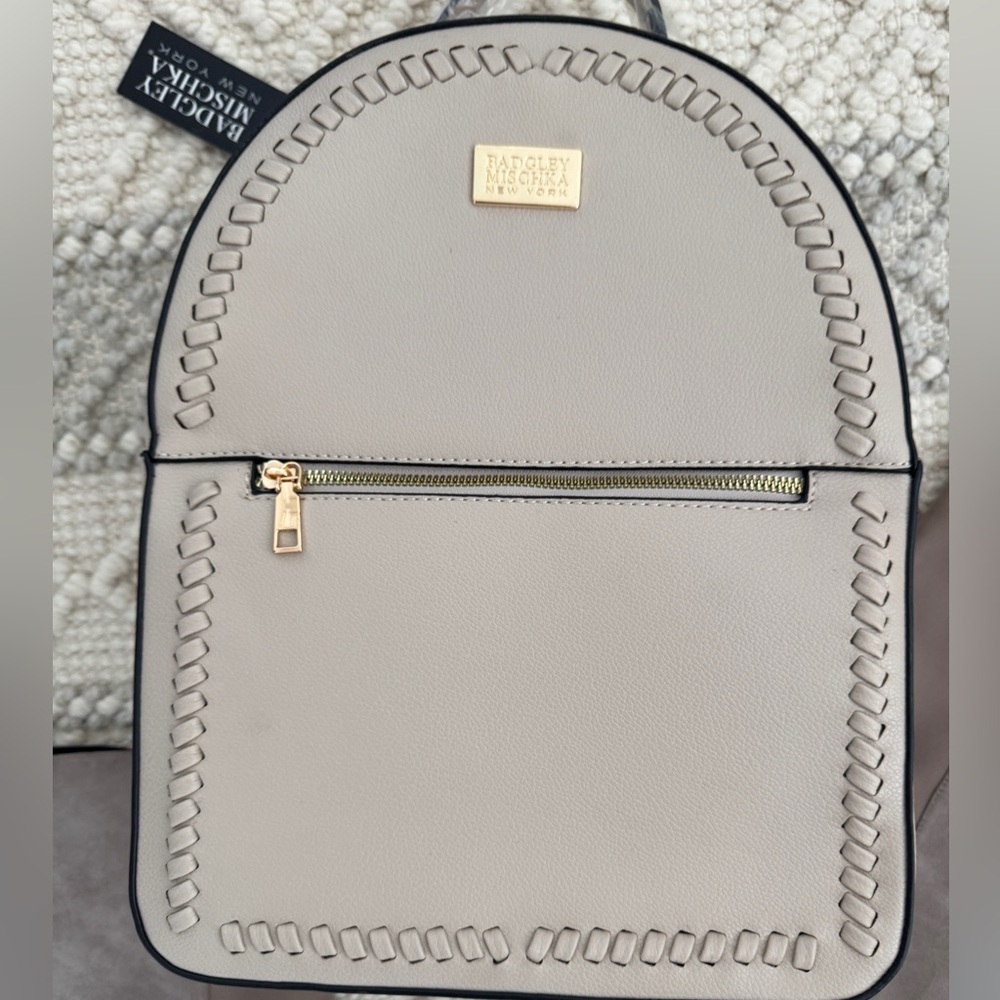 Badgley Mischka Taupe Backpack with Gold Accents